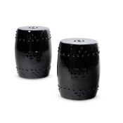 A PAIR OF BLACK GAZED CERAMIC STOOLS, ASIAN, MODERN