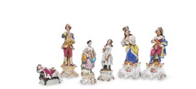 A GROUP OF SIX VARIOUS PARIS PORCELAIN FIGURES OF JACOB PETIT TYPE, 19TH CENTURY