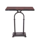 A WROUGHT IRON AND LEATHER TOPPED CONSOLE TABLE, 20TH CENTURY