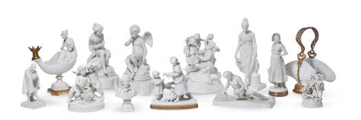 A COLLECTION OF CONTINENTAL BISCUIT PORCELAIN FIGURES