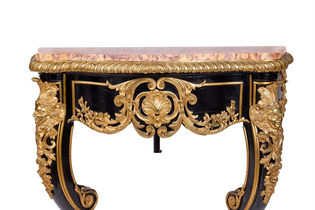 A NAPOLEON III EBONISED AND ORMOLU-MOUNTED CONSOLE TABLE, THIRD QUARTER 19TH CENTURY - Image 2 of 3