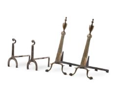 A PAIR OF GEORGE III STYLE BRASS ANDIRONS IN THE NEO-CLASSICAL TASTE