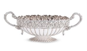 A PORTUGUESE ELECTROPLATED VINE BORDER TWIN HANDLED BOWL