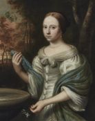 WALLERANT VAILLANT (DUTCH 1623-1677), PORTRAIT OF A YOUNG WOMAN IN WHITE DRESS AND GREEN SHAWL