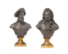 A PAIR OF BRONZE BUSTS OF FRENCH WRITERS, LATE 19TH CENTURY
