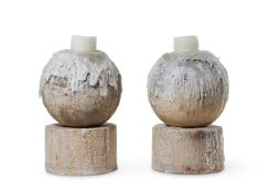 A PAIR OF LARGE STONE SPHERES, 20TH CENTURY