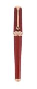 MONTEGRAPPA, PICCOLA DIAMANTI, A LIMITED EDITION GOLD COLOURED, DIAMOND AND RED RESIN FOUNTAIN PEN,