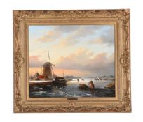 JACQUES MARIE ADRIEN VAN HELLENBERG HUBAR (DUTCH 1826-1892), FROZEN RIVER LANDSCAPE