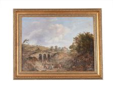 BRITISH SCHOOL (LATE 19TH/EARLY 20TH CENTURY), CHILDREN PLAYING BESIDE A BRIDGE