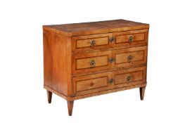 A CONTINENTAL WALNUT AND MAHOGANY BANDED CHEST OF DRAWERS, PROBABLY DUTCH, CIRCA 1800