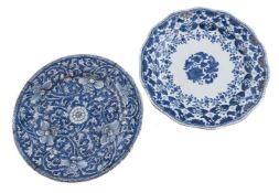 TWO LARGE CHINESE BLUE AND WHITE DISHES, QIANLONG