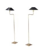 A PAIR OF BRASS FLOOR STANDING READING LAMPS