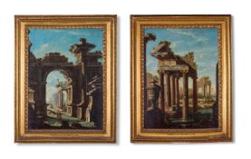 FOLLOWER OF GIOVANNI PAOLO PANNINI, CLASSICAL RUINS WITH FIGURES