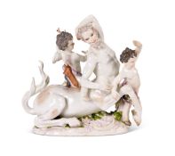 A MEISSEN GROUP OF CENTAUR WITH PUTTI, MID 18TH CENTURY