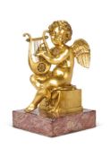 A GILT BRONZE FIGURE OF A WINGED CHERUB, FRENCH, 19TH CENTURY