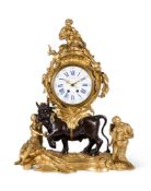 A GILT AND PATINATED BRONZE MANTEL CLOCK IN LOUIS XV STYLE, SECOND HALF 19TH CENTURY