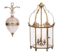 A GEORGE III STYLE BRASS HEXAGONAL HALL LANTERN, LATE 19TH CENTURY