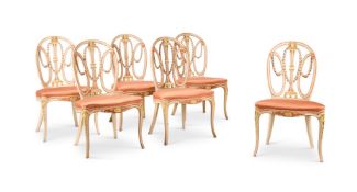 A SET OF SIX CREAM, PINK PAINTED AND PARCEL GILT SIDE CHAIRS, CIRCA 1770