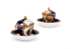 TWO MEISSEN (MARCOLINI) CABINET CUPS AND SAUCERS, CIRCA 1785