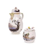 A HOCHST HOT WATER JUG AND COVER, THIRD QUARTER 18TH CENTURY
