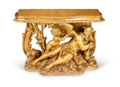 AN ITALIAN CARVED GILTWOOD CONSOLE TABLE, PROBABLY ROME