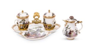 A GILT METAL MOUNTED MEISSEN PORCELAIN TÊTE-À-TÊTE, PORCELAIN MID 18TH CENTURY