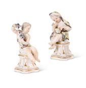 A PAIR OF MEISSEN ALLEGORICAL FIGURES EMBLEMATIC OF SPRING AND WINTER, MID 18TH CENTURY
