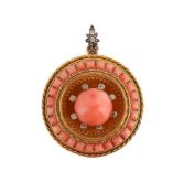 Y A MID VICTORIAN CORAL AND DIAMOND PENDANT