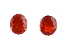 A PAIR OF FIRE OPAL STUD EARRINGS