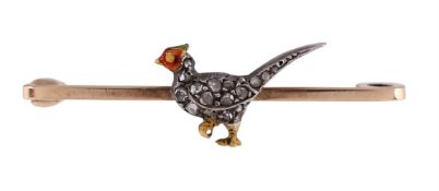 A DIAMOND AND ENAMEL PHEASANT BAR BROOCH