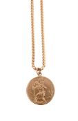 A FANCY LINK CHAIN WITH ST CHRISTOPHER PENDANT