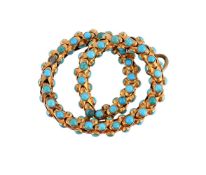 A 19TH CENTURY TURQUOISE AND GOLD HOOPED BROOCH