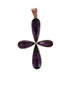 A 19TH CENTURY AMETHYST AND DIAMOND CROSS PENDANT