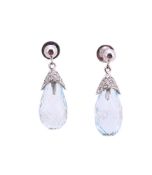 A PAIR OF AQUAMARINE AND DIAMOND EARRINGS