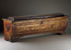 A GILTWOOD AND PAINTED PLASTER (PASTIGLIA) DECORATED CASSONE