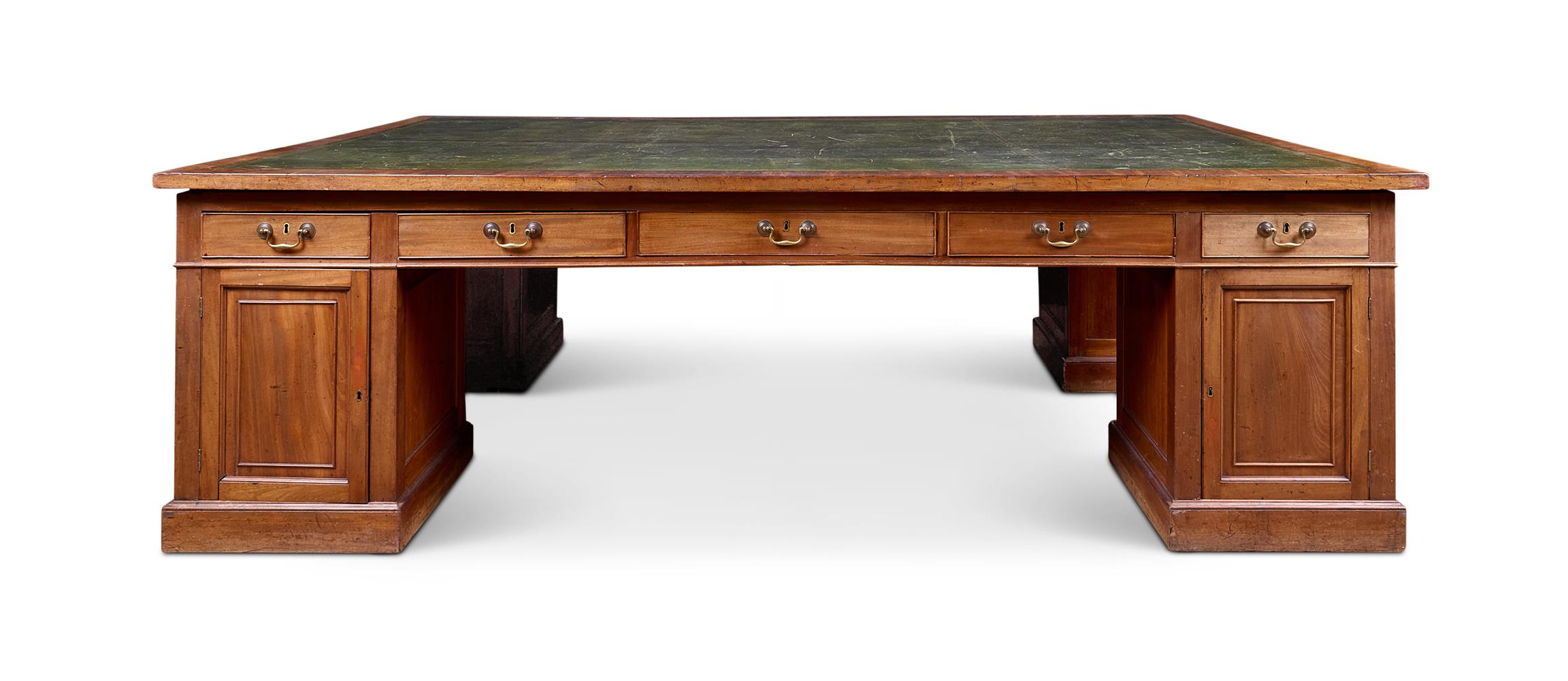 A VERY LARGE GEORGE III MAHOGANY FOUR PARTNERS' DESK, 19TH CENTURY