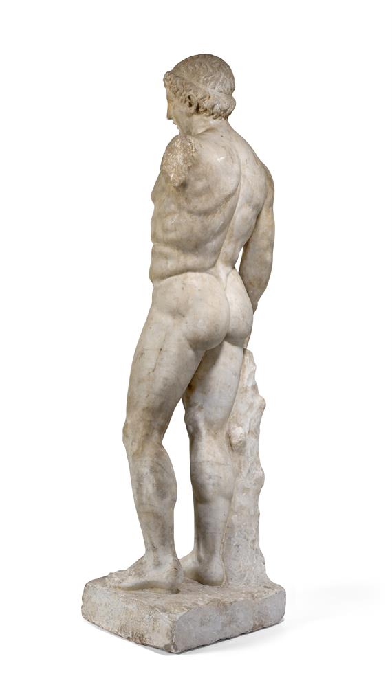 AFTER THE ANTIQUE- A WHITE MARBLE FIGURE OF STANDING MALE NUDE, ITALIAN, 18TH CENTURY - Image 5 of 7