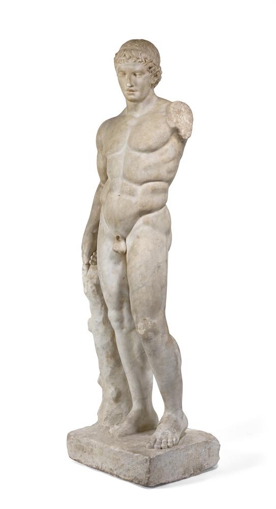 AFTER THE ANTIQUE- A WHITE MARBLE FIGURE OF STANDING MALE NUDE, ITALIAN, 18TH CENTURY - Image 6 of 7