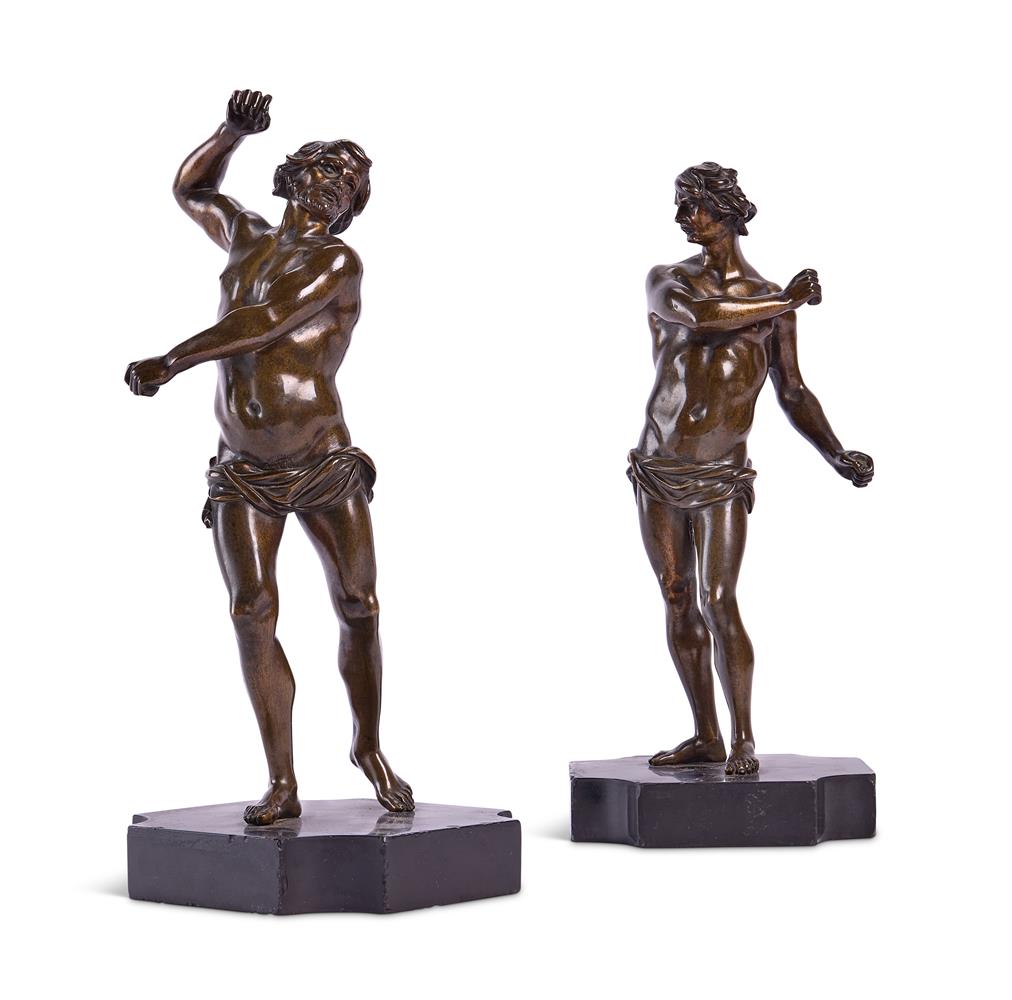 AFTER ALESSANDRO ALGARDI (1595-1654), TWO BRONZE FLAGELLATORS, LATE 17TH/EARLY 18TH CENTURY