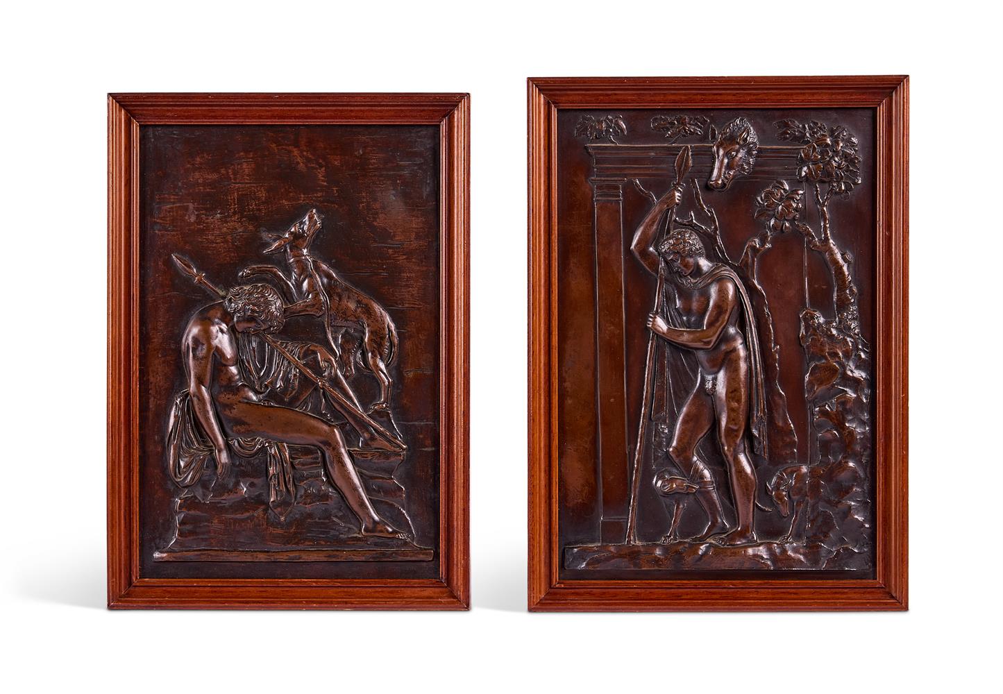 AFTER THE ANTIQUE- A PAIR OF BRONZED COPPER RELIEFS