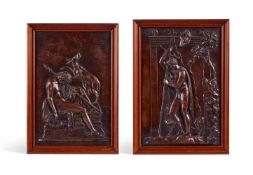 AFTER THE ANTIQUE- A PAIR OF BRONZED COPPER RELIEFS