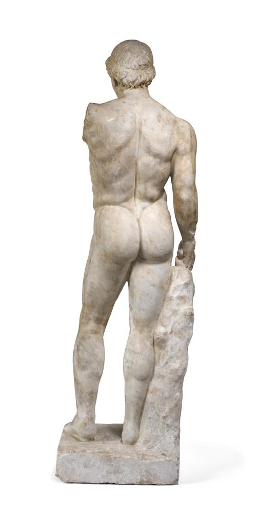 AFTER THE ANTIQUE- A WHITE MARBLE FIGURE OF STANDING MALE NUDE, ITALIAN, 18TH CENTURY - Image 4 of 7