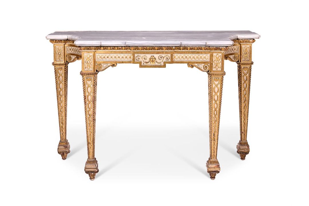 A PARCEL-GILT AND GREY-PAINTED SIDE TABLE, ITALIAN - Image 1 of 3