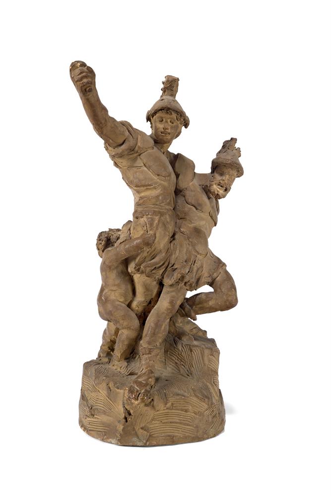 AN ITALIAN TERRACOTTA MYTHOLOGICAL SCENE- POSSIBLY MENELAUS AND PATROCLUS, 18TH CENTURY - Image 3 of 3