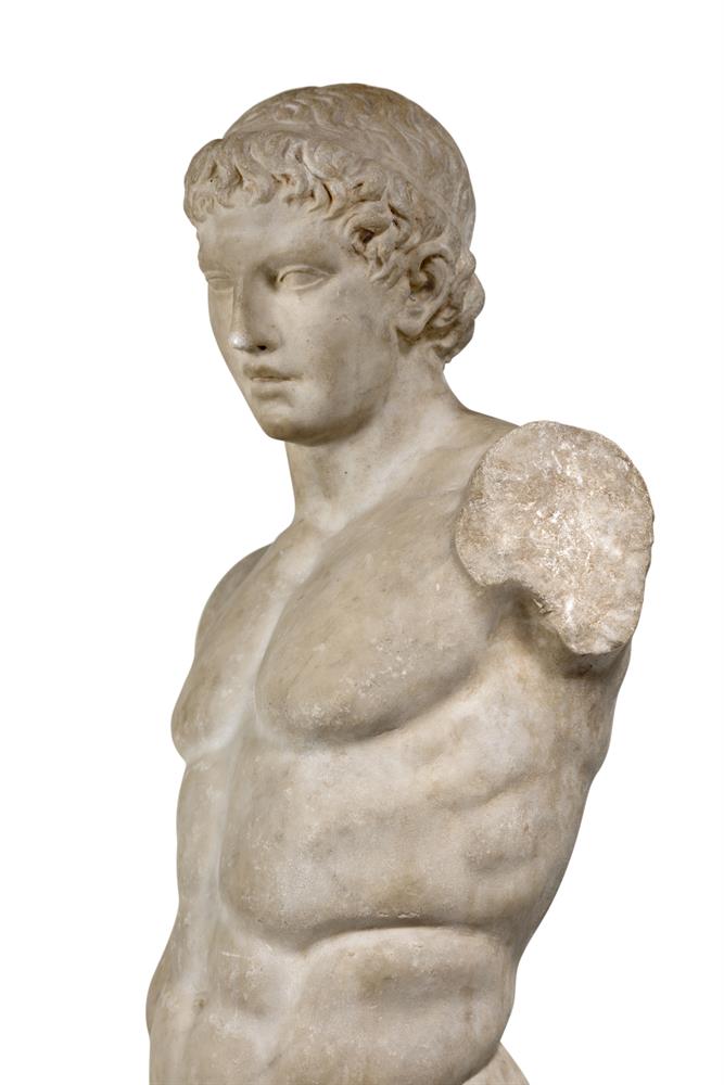 AFTER THE ANTIQUE- A WHITE MARBLE FIGURE OF STANDING MALE NUDE, ITALIAN, 18TH CENTURY - Image 7 of 7