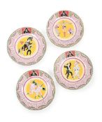 DAME LAURA KNIGHT (BRITISH, 1877-1970); FOUR CLARICE CLIFF 'CIRCUS' PLATES; DESIGNED 1934