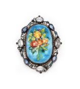 GEORGE HUNT; ENAMEL OVAL BROOCH; 1930