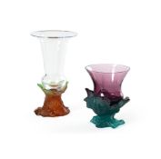 DAUM FRANCE; TWO ART GLASS DRINKING GLASSES; CIRCA 2000