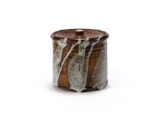 λ THE LEACH POTTERY, ST. IVES (20TH CENTURY); CYLINDRICAL LIDDED JAR