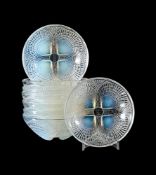 RENÉ LALIQUE (FRENCH, 1860-1945); EIGHT SMALL 'COQUILLES' BOWLS; DESIGNED 1924; PRE 1945